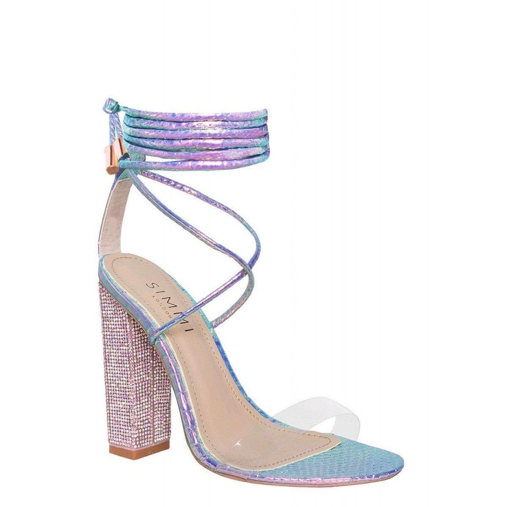 Karla Rainbow Snake Clear Lace Up Diamante Heels